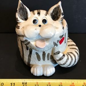 Exhart Pence Pets Cat With Black Stripes Planter with Wrap Around Tail